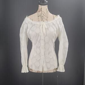 Harve Benard Vintage100% cotton Dot detail women's blouse Ivory Size Large